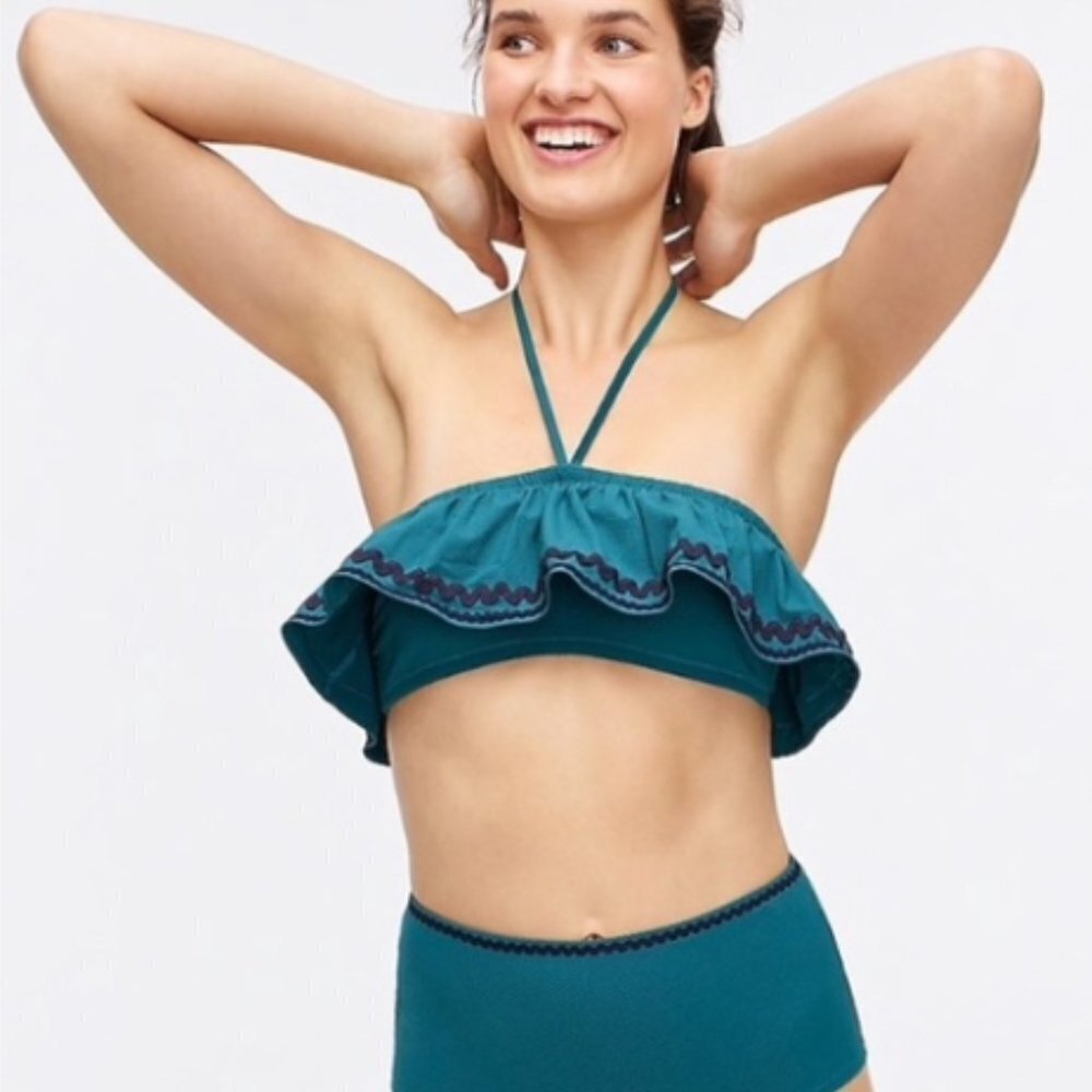J. Crew Halter Ruffle Bikini Swim Top Green Size XL NWOT